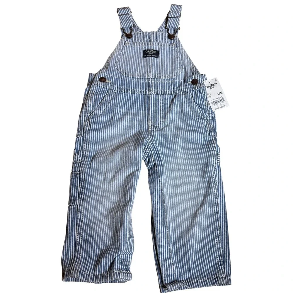 OshKosh B'gosh Overalls Kids 12M Blue Hickory Stripe‎ NEW Carpenter Denim Bibs